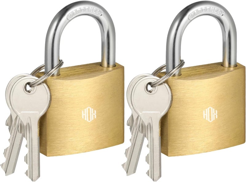 HOX 2-Pack Keyed Padlock, Waterproof and Rustproof, Solid Brass Lock with 1-1/4" Wide Body, Padlock with Keys for Storage Unit, Sheds, Garages and Fence - Image 1